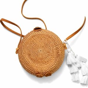 👜✨ Handwoven Round Rattan Crossbody Bag | Boho Bali Style | Tassel Detail ✨👜